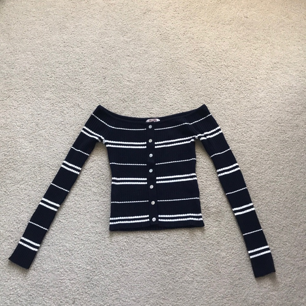 Lottie Moss Off the Shoulder Button Down Sweater